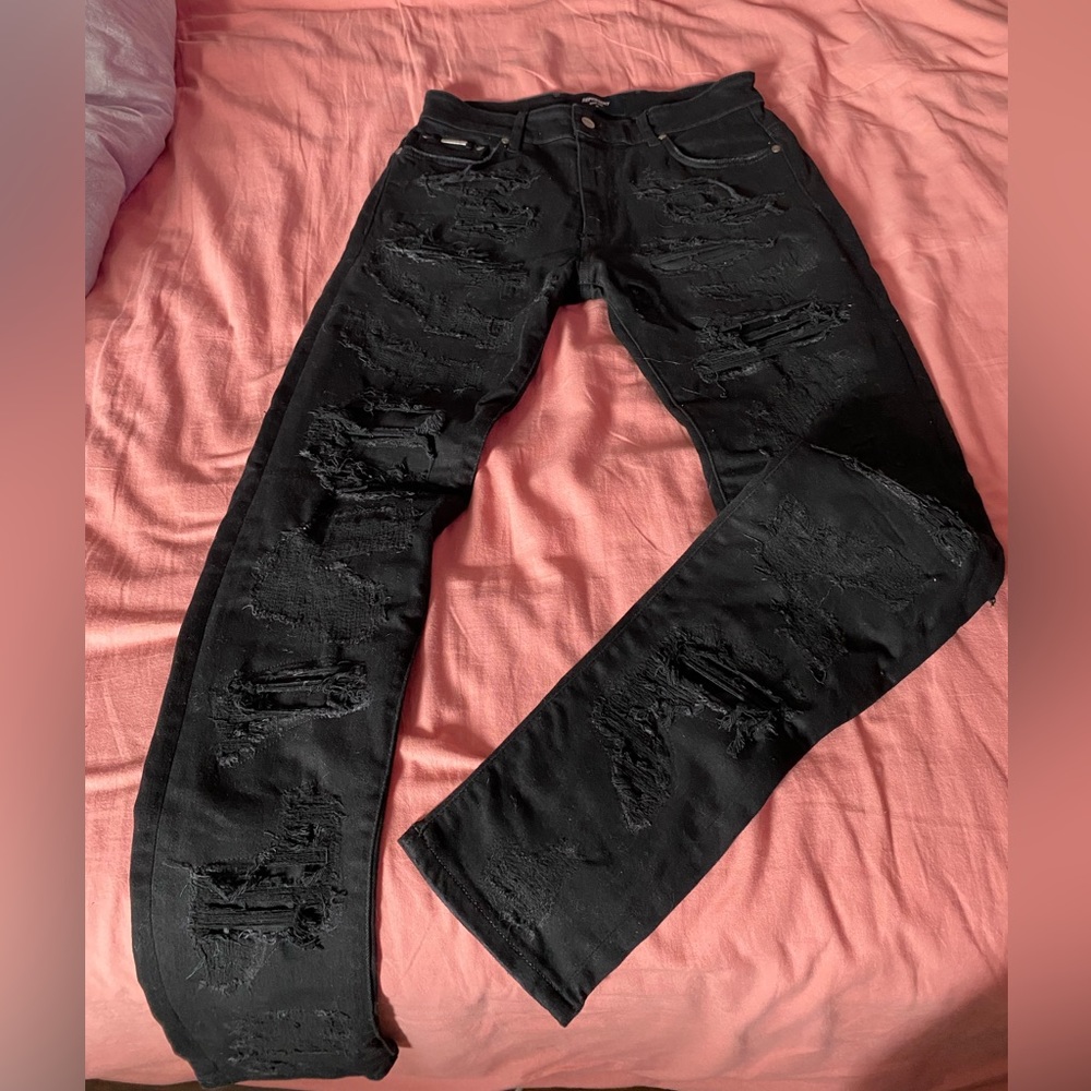 Mens Destroyed Deconstructed Represent Black Jeans - image 2